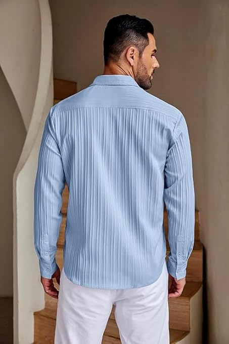 CB-COLEBROOK Men's Casual Button Down Shirts Long Sleeve Linen Shirt Fashion Textured Beach Summer Shirts| Men Stylish Shirt