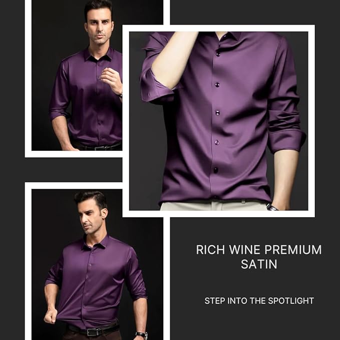 IndoStyle Men's Solid Satin Casual Shirt with Full Sleeves | Stylish and Comfortable Daily Wear