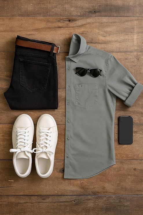 Montario Men’s Cotton Twill Shirt Combo Pack of 3 – Navy Blue, Grey & White – Full Sleeve Regular Fit Casual Shirts