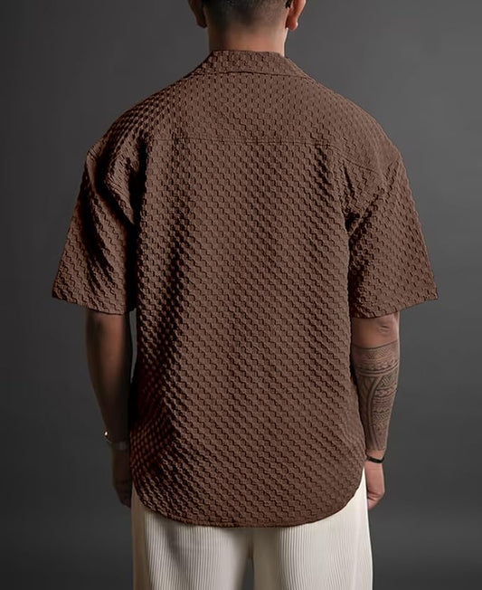 Navoro Casual Shirt for Men | Half Sleeve Button Down Textured Shirt | Stylish Bubble Fashion Shirt