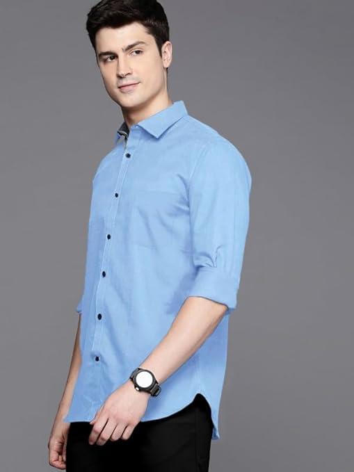 Mervon Men's Cotton Blend Casual Long Sleeve Solid Formal Shirts for Office & Events (Pack of 3)