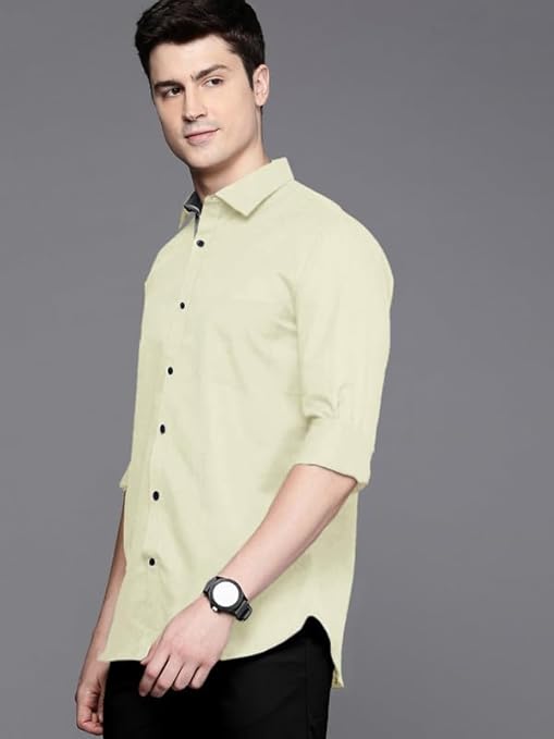 Mervon Men's Cotton Blend Casual Long Sleeve Solid Formal Shirts for Office & Events (Pack of 3)