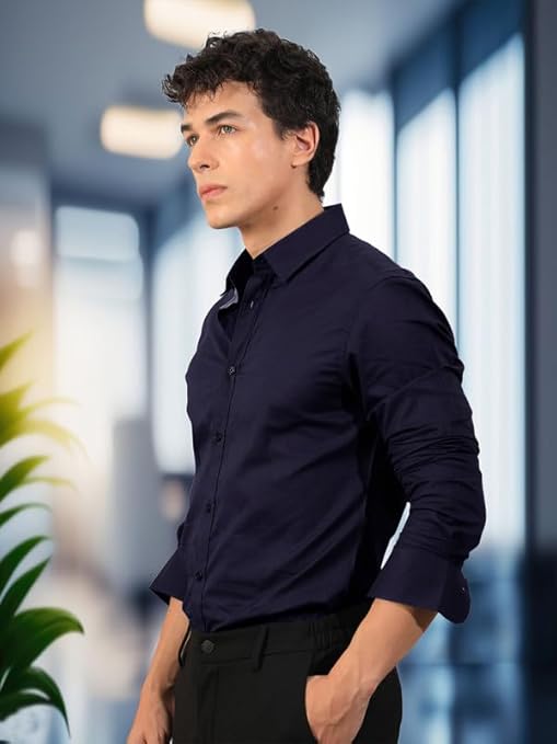 Prestino Men's Solid Classic Fit Shirt with Premium Fabric and Stylish Design for Everyday Wear