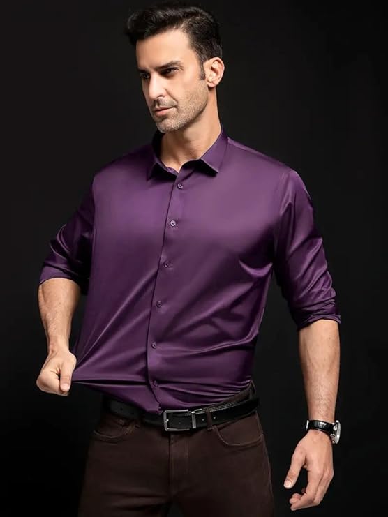 IndoStyle Men's Solid Satin Casual Shirt with Full Sleeves | Stylish and Comfortable Daily Wear