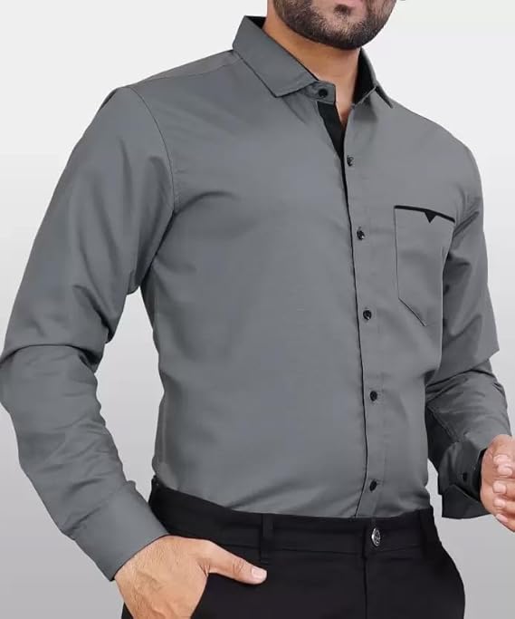 CENBROOK Men's Regular Fit Solid Cotton Casual Shirt with Soft Touch Fabric, Pocket Detail & Full Sleeve