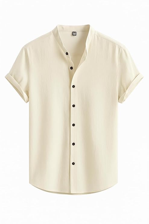 Urban Bravaro Men's Solid Polyester Stand Collar Shirt | Lightweight Durable Casual & Semi-Formal Wear