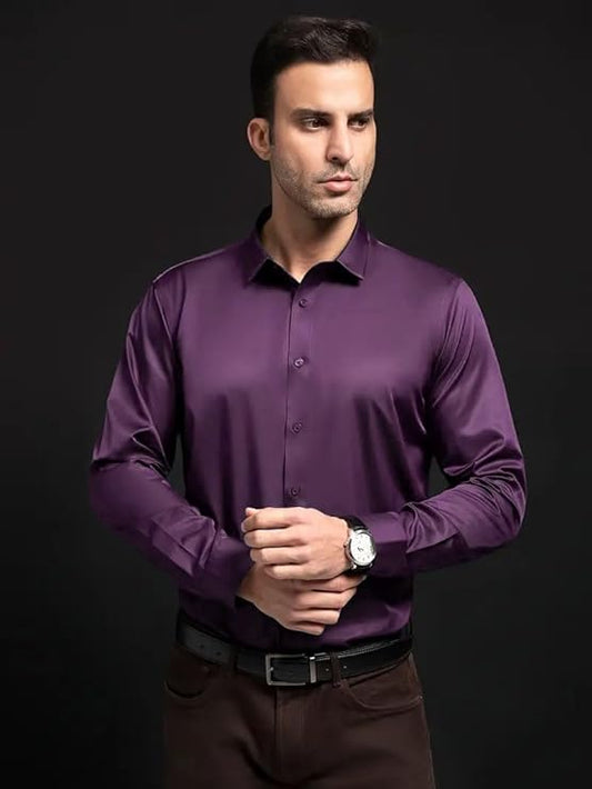 IndoStyle Men's Solid Satin Casual Shirt with Full Sleeves | Stylish and Comfortable Daily Wear