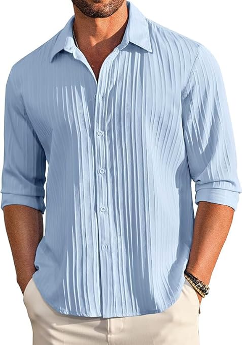 CB-COLEBROOK Men's Casual Button Down Shirts Long Sleeve Linen Shirt Fashion Textured Beach Summer Shirts| Men Stylish Shirt