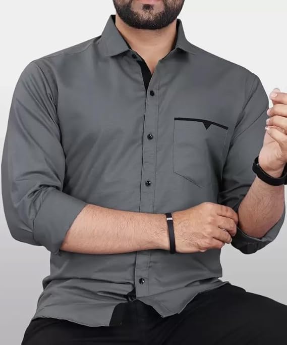 CENBROOK Men's Regular Fit Solid Cotton Casual Shirt with Soft Touch Fabric, Pocket Detail & Full Sleeve