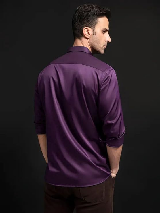 IndoStyle Men's Solid Satin Casual Shirt with Full Sleeves | Stylish and Comfortable Daily Wear