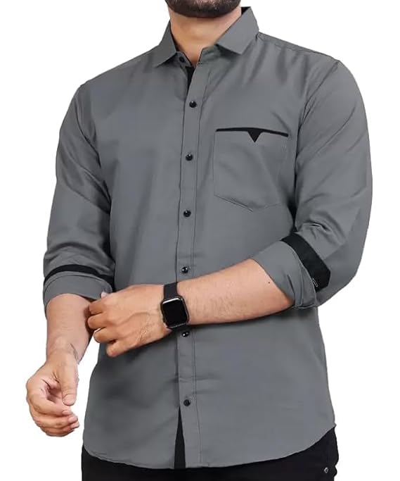 CENBROOK Men's Regular Fit Solid Cotton Casual Shirt with Soft Touch Fabric, Pocket Detail & Full Sleeve