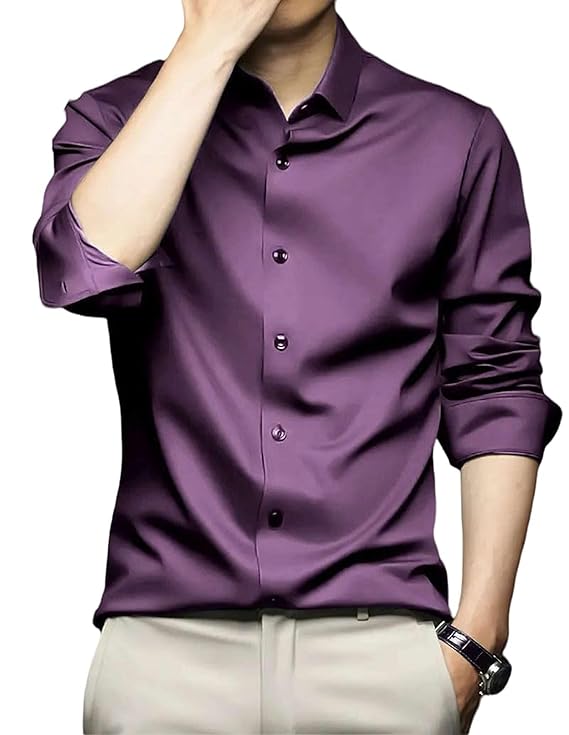 IndoStyle Men's Solid Satin Casual Shirt with Full Sleeves | Stylish and Comfortable Daily Wear