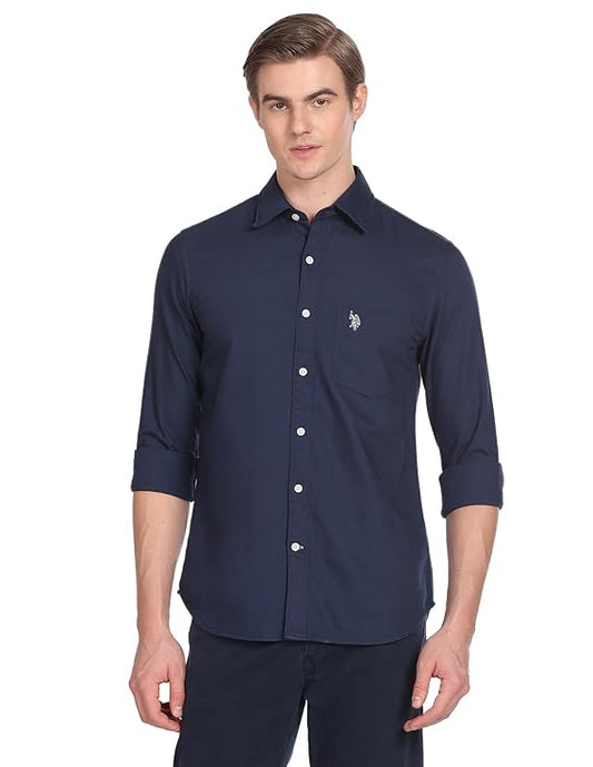Urban Style Men's Casual Cotton Shirt with Classic Collar and Full Sleeves for Everyday Wear