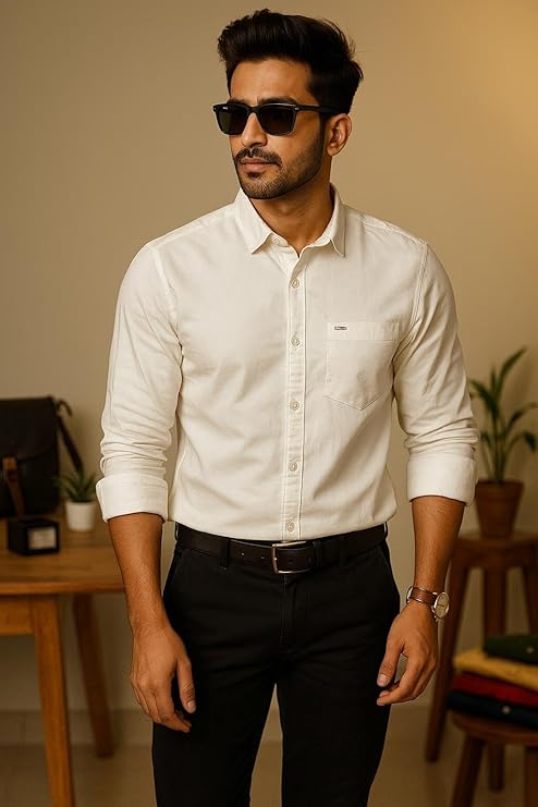 Montario Men’s Cotton Twill Shirt Combo Pack of 3 – Navy Blue, Grey & White – Full Sleeve Regular Fit Casual Shirts