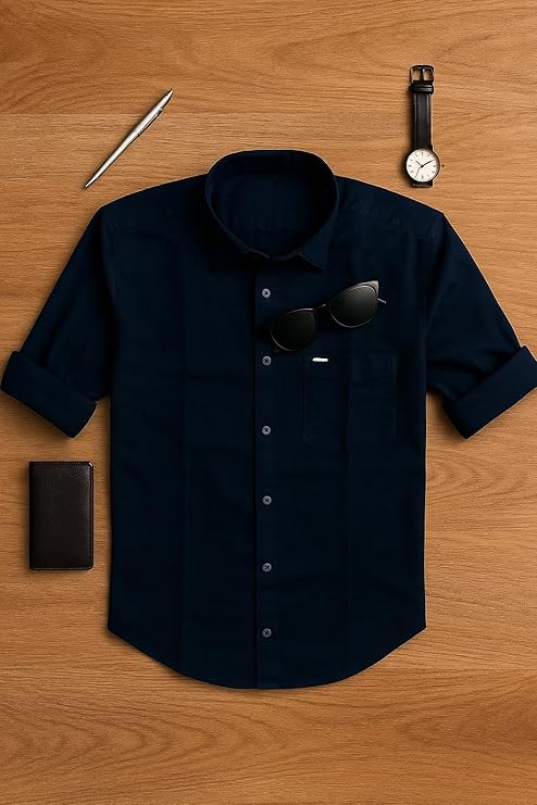 Montario Men’s Cotton Twill Shirt Combo Pack of 3 – Navy Blue, Grey & White – Full Sleeve Regular Fit Casual Shirts