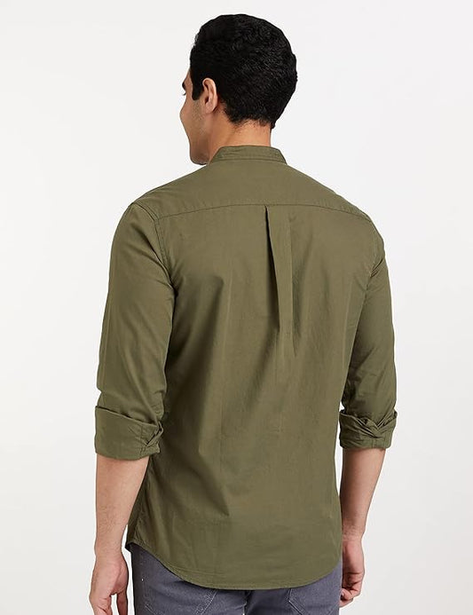 Avenir Style Men's Cotton Shirt with Kurta Placket Design, Casual Plain Full Sleeve Comfortable Wear