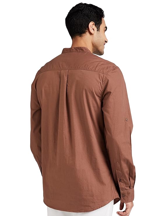 Avelon Brand - Symbolic Men's Cotton Shirt with Kurta Placket, Full Sleeve, Plain Casual Summer Wear, Regular Fit