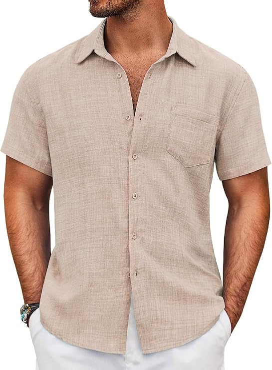 Lurevo Men’s Cotton Regular Fit Shirt with Stylish Resort-Slub Design for Casual and Semi-Formal Wear
