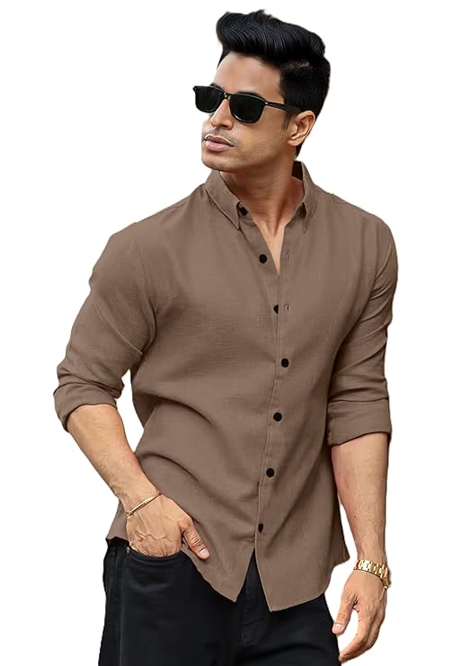 Zyvora Cotton Blend Shirt with Collar and Half Sleeves, Regular Fit Casual Shirt for Men, Cotton-Linen Style