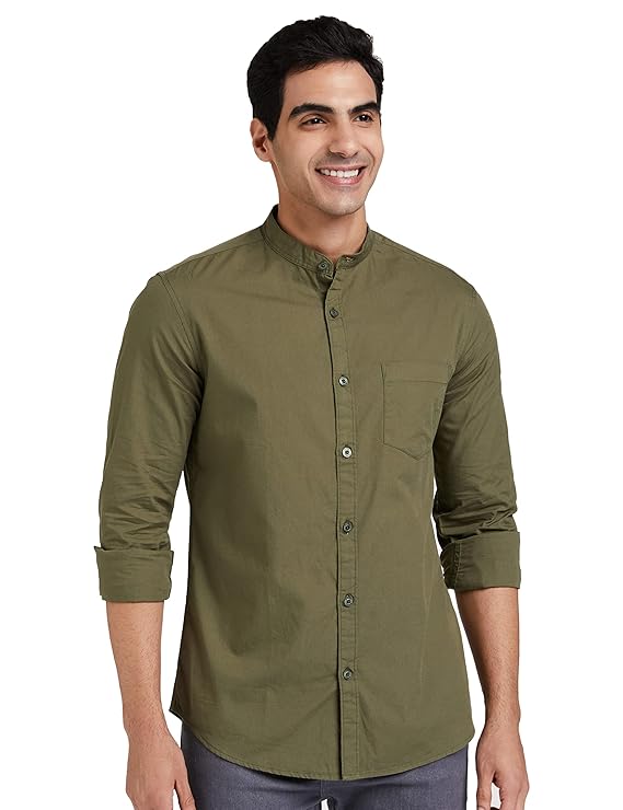 Avenir Style Men's Cotton Shirt with Kurta Placket Design, Casual Plain Full Sleeve Comfortable Wear