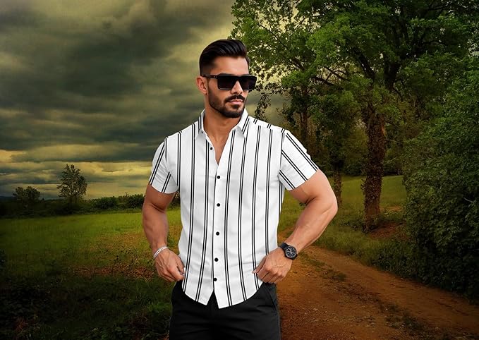 Mavrix Men's Polycotton Blend Stretchable Regular Fit Striped Printed Stylish Modern Shirt for Men