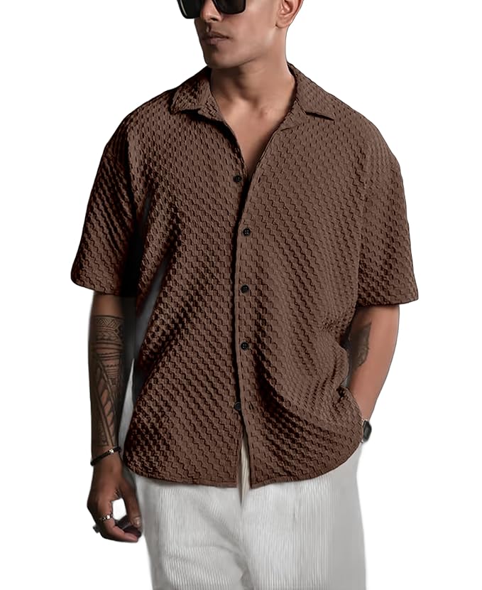 Navoro Casual Shirt for Men | Half Sleeve Button Down Textured Shirt | Stylish Bubble Fashion Shirt