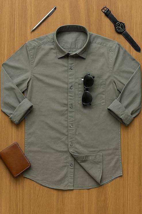 Montario Men’s Cotton Twill Shirt Combo Pack of 3 – Navy Blue, Grey & White – Full Sleeve Regular Fit Casual Shirts