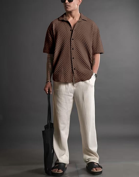 Navoro Casual Shirt for Men | Half Sleeve Button Down Textured Shirt | Stylish Bubble Fashion Shirt