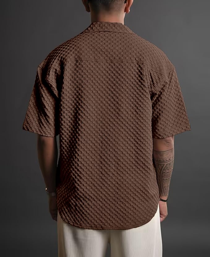 Navoro Casual Shirt for Men | Half Sleeve Button Down Textured Shirt | Stylish Bubble Fashion Shirt