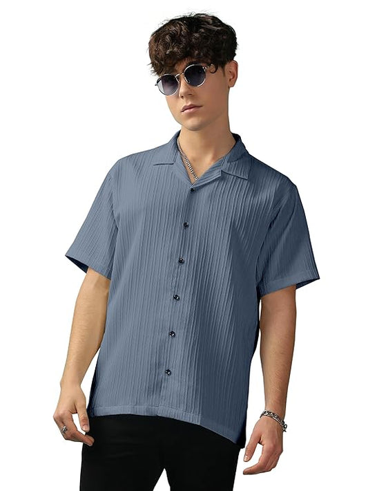 Urban Bravado Men's Black Striped Polycotton Shirt | Half Sleeve Casual & Formal Wear | Stylish & Comfortable